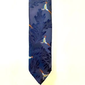 🌟 2/$12 Vintage Johnny Carson navy blue tie pheasants bird hunting outdoor